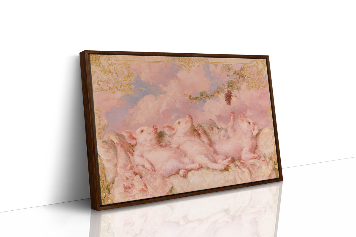 Piglet Cherubs Reaching for Grapes