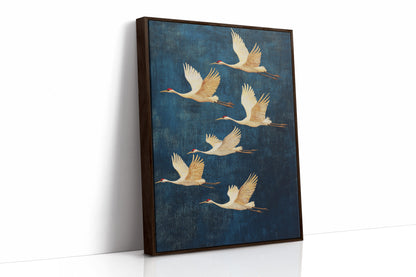 Elegant Sandhill Cranes in Flight – Japanese-Inspired Minimalist Bird Art