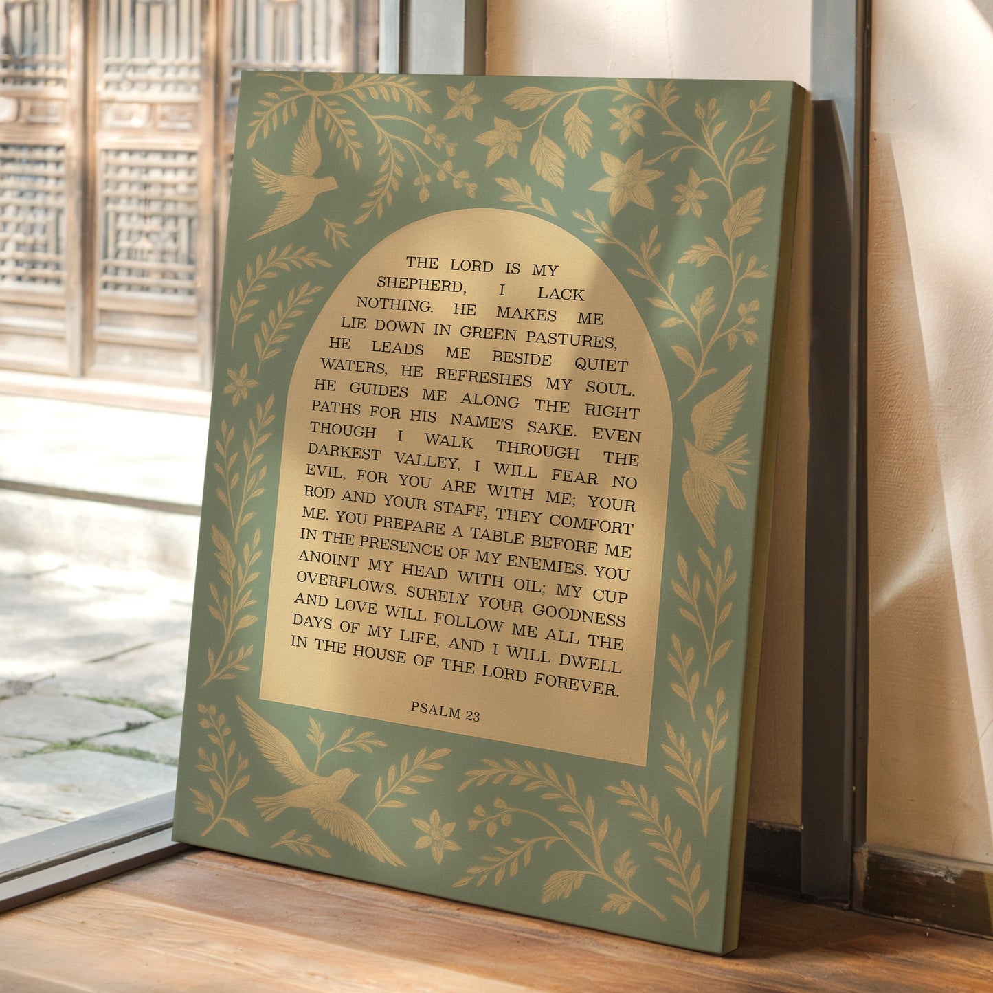 Psalm 23 Scripture with Doves and Florals