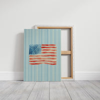 Watercolor Patriotism on Striped Blue