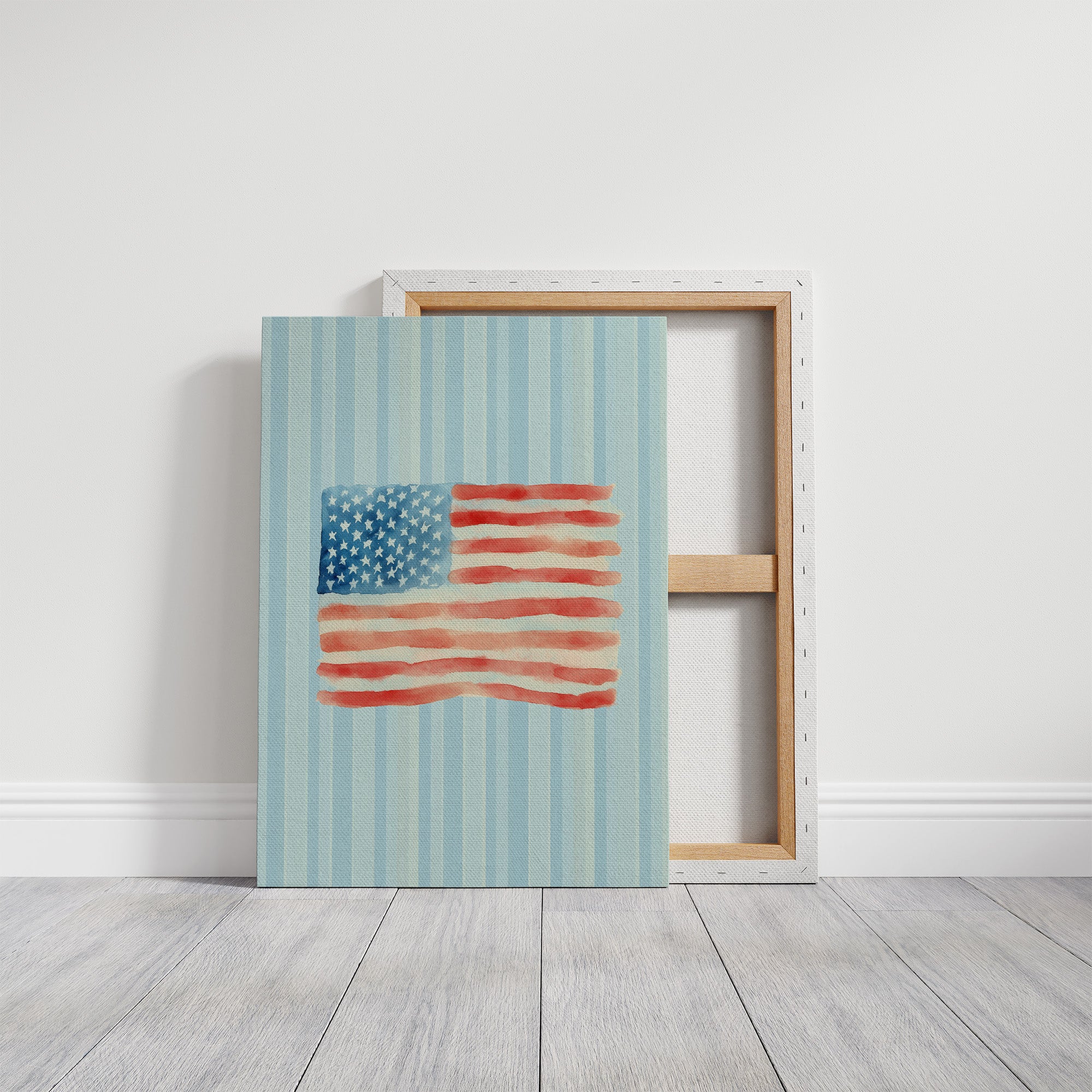 Watercolor Patriotism on Striped Blue