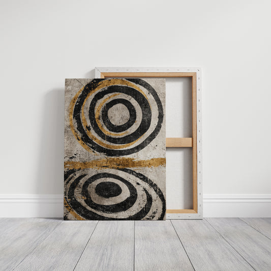 Golden Circles on Weathered Canvas
