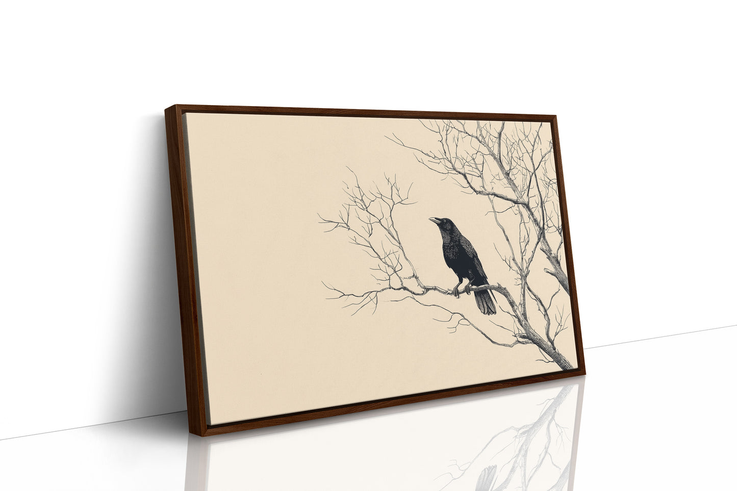 Raven Perches On Winter Branches