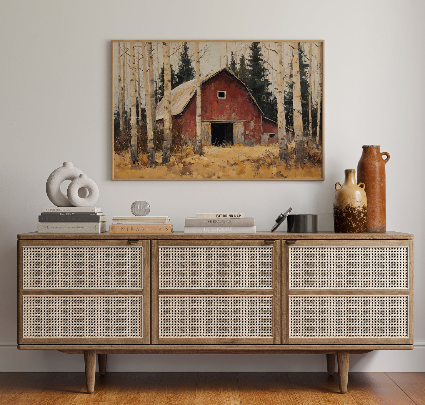 Birch Trees Guard Autumn's Barn