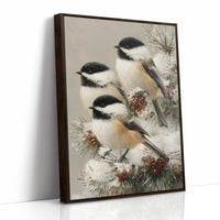 Chickadees on Frosted Pine