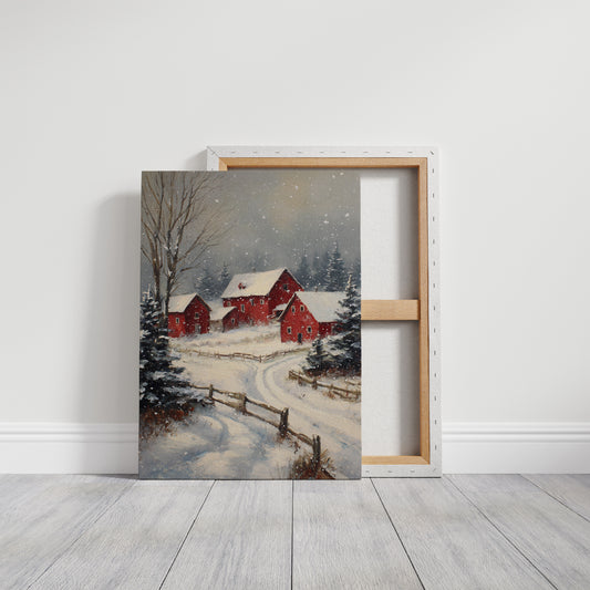 Crimson Cabins Beneath Winter's Veil