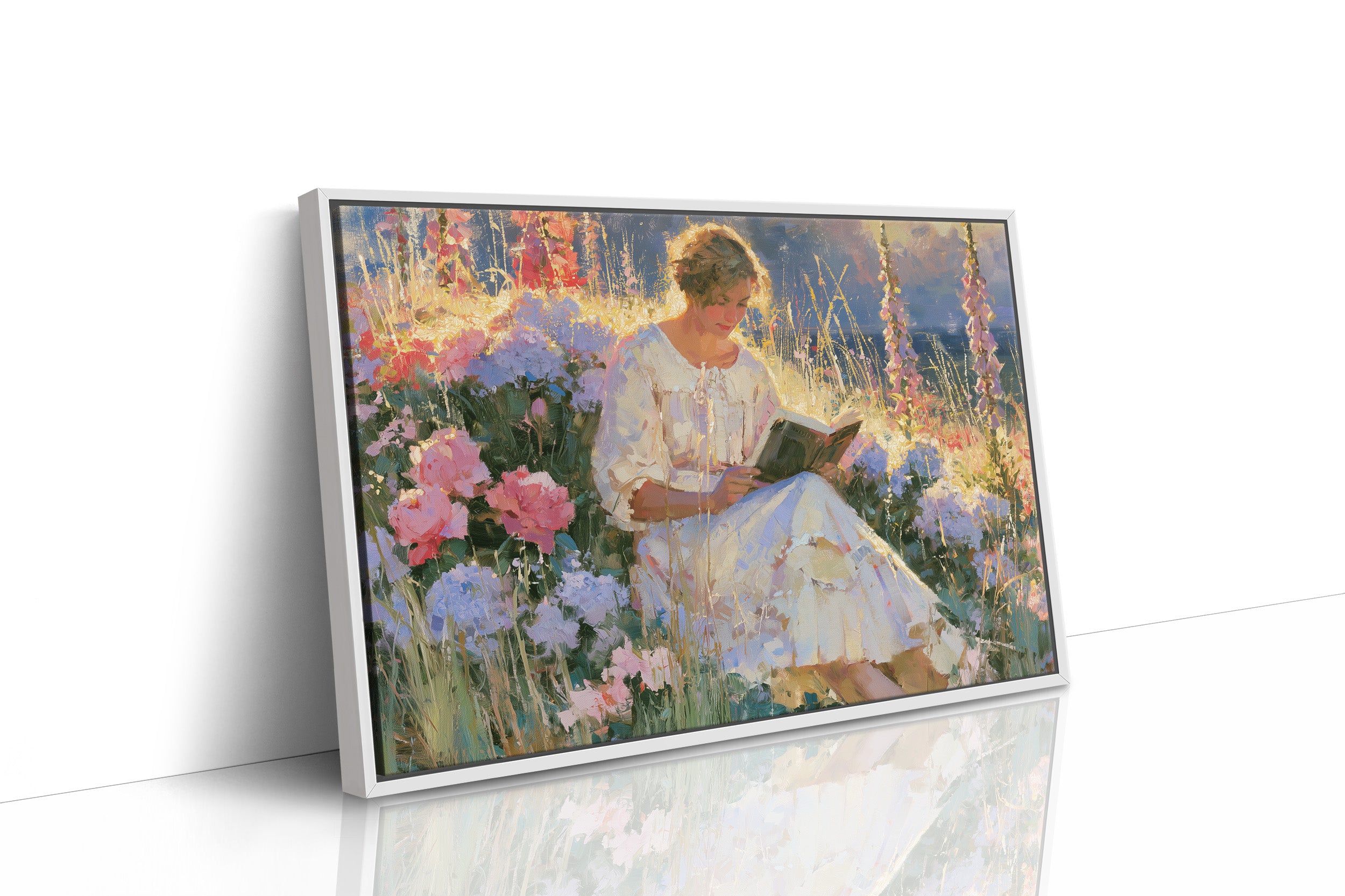 Reading Among Hollyhocks