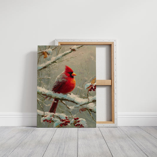 Crimson Among Frosted Branches