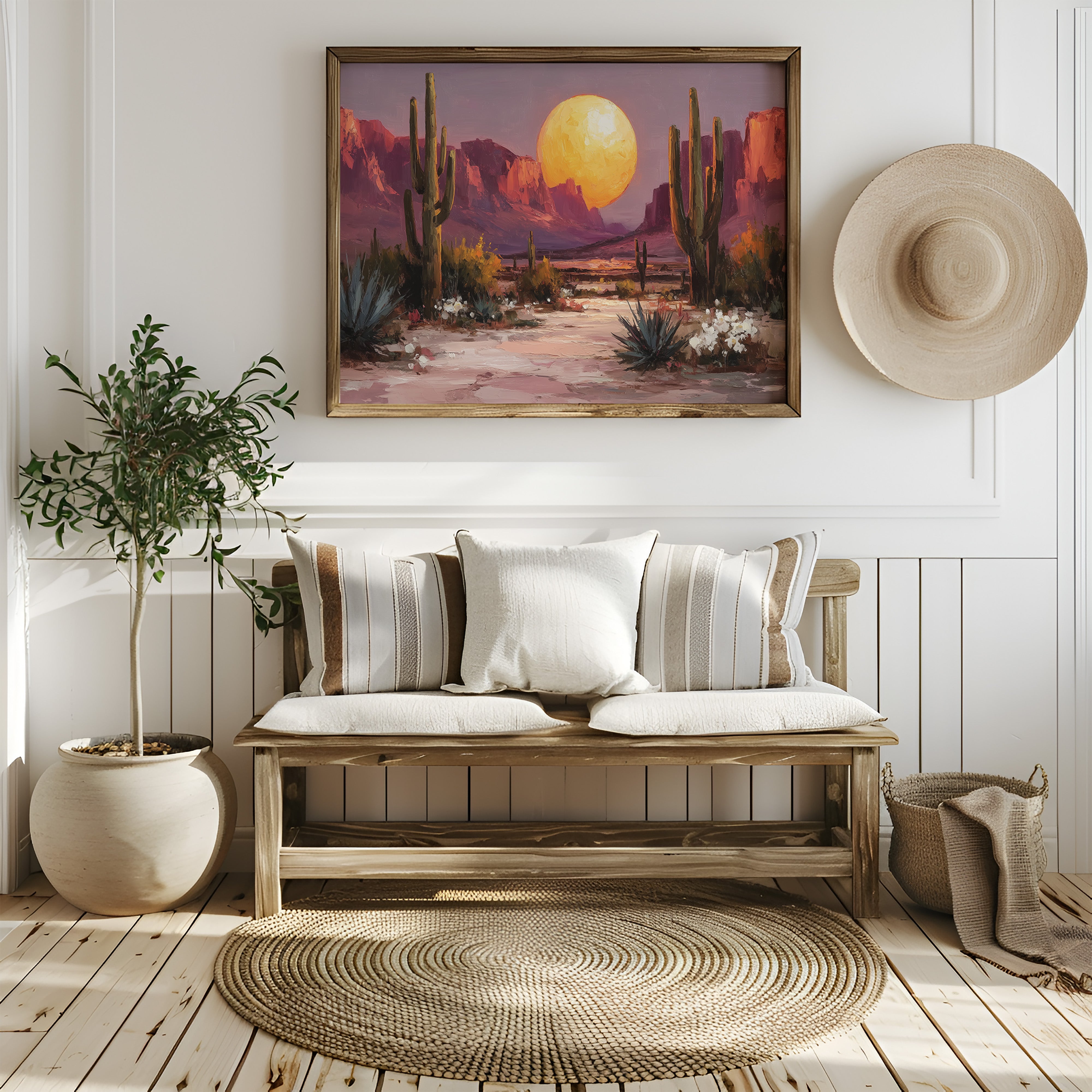 Saguaros Dance Under Golden Moonrise