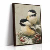 Two Chickadees in Snow