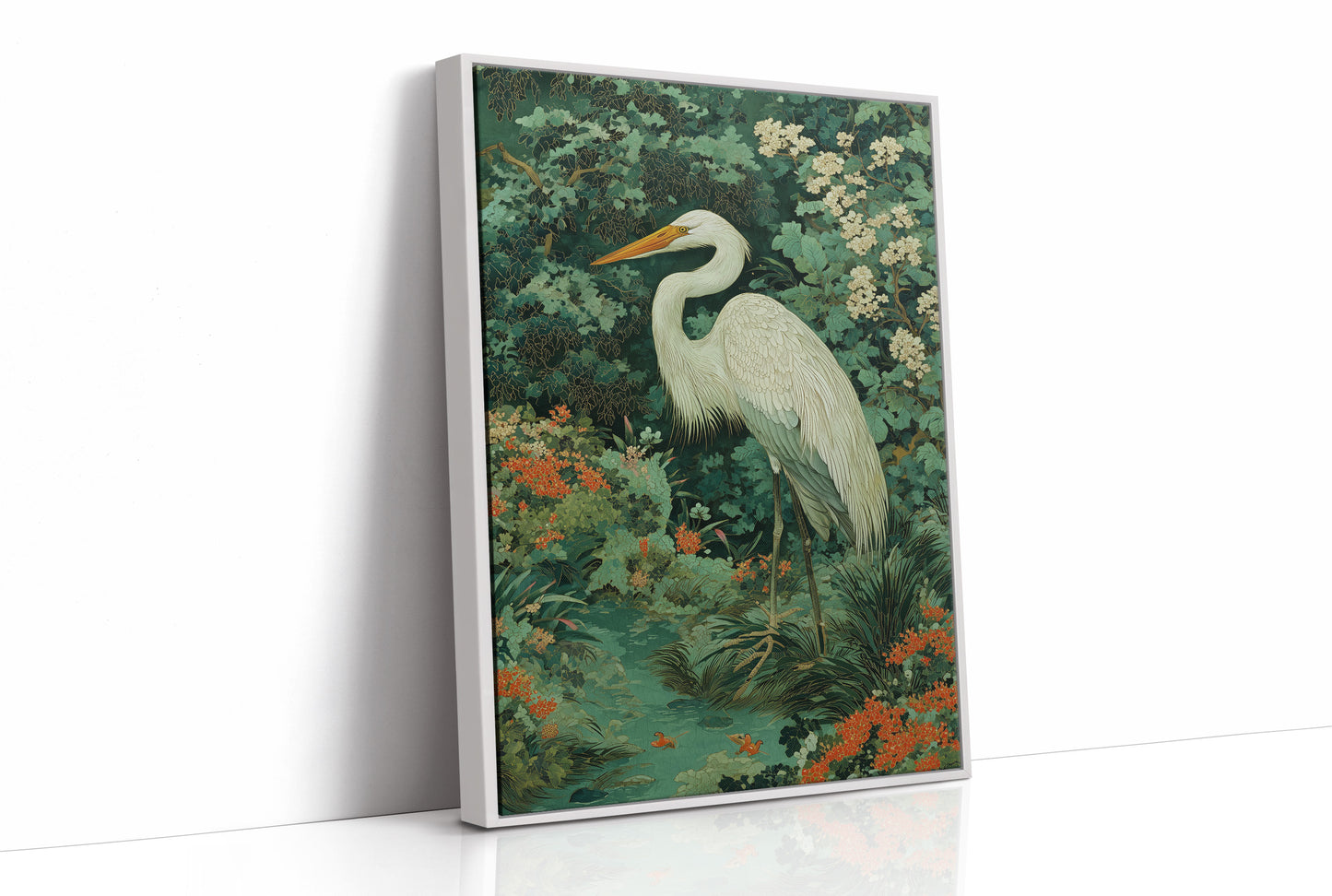 White Heron Among Garden Secrets