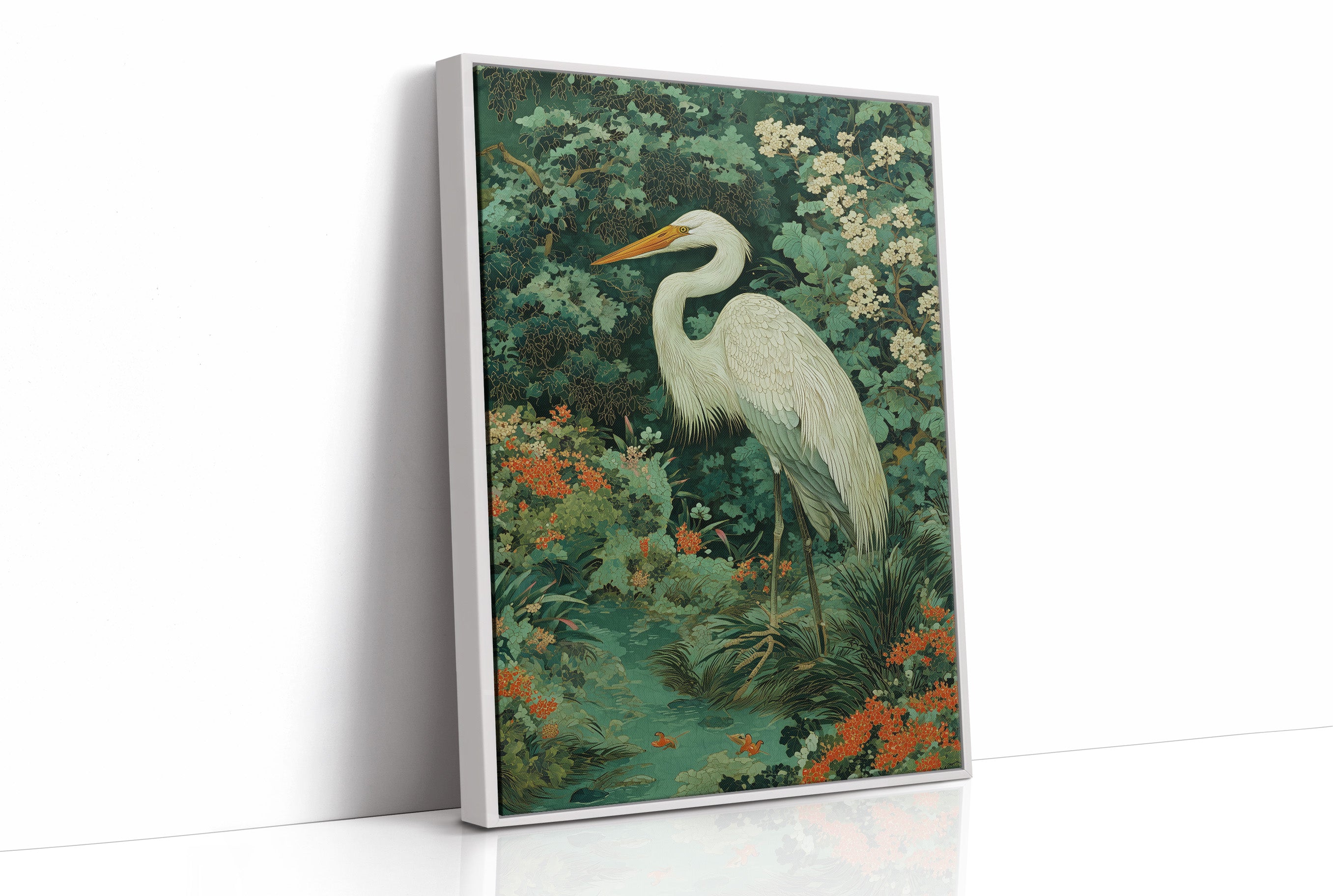 White Heron Among Garden Secrets