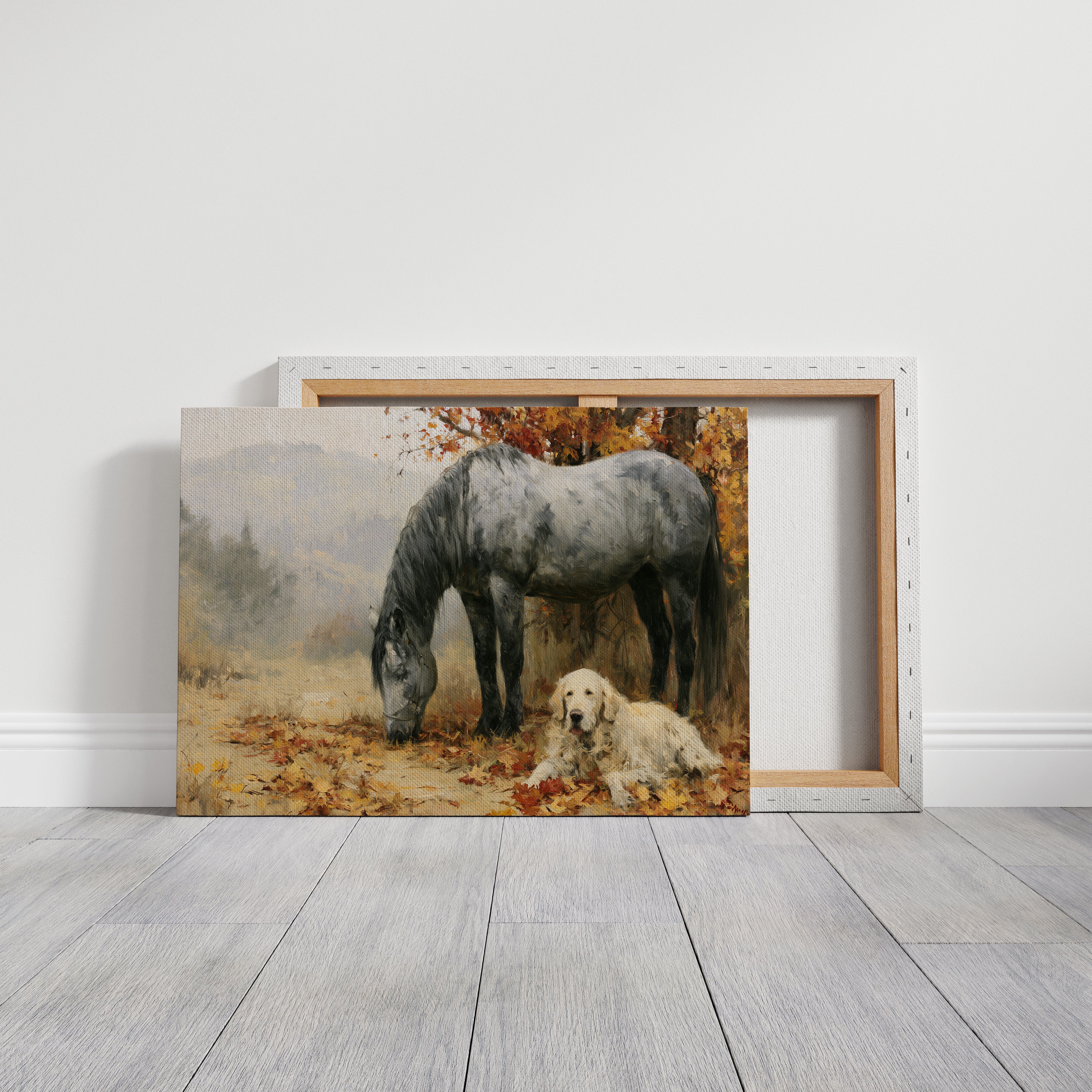 Grey Mare and Golden Retriever, Autumn