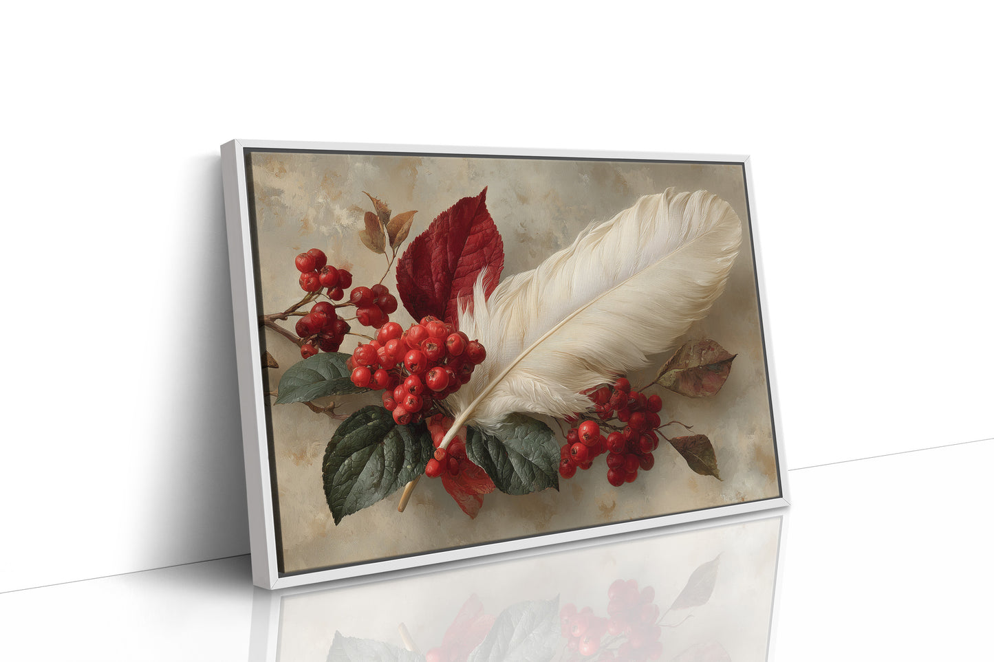 White Feather Among Winter Berries