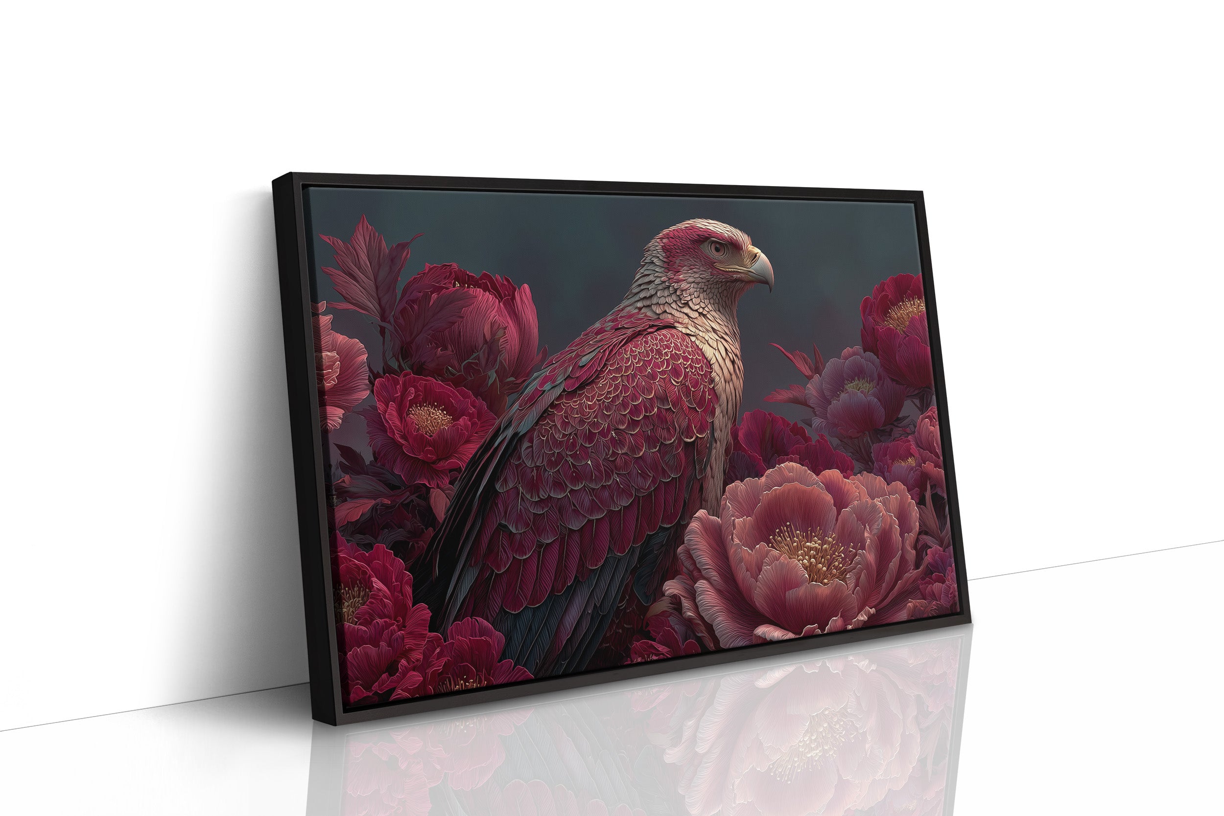 Crimson Eagle Among the Peonies