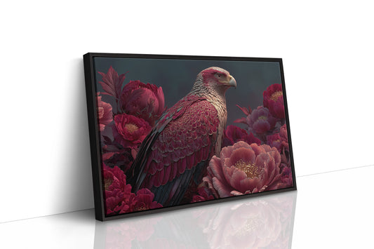 Crimson Eagle Among the Peonies