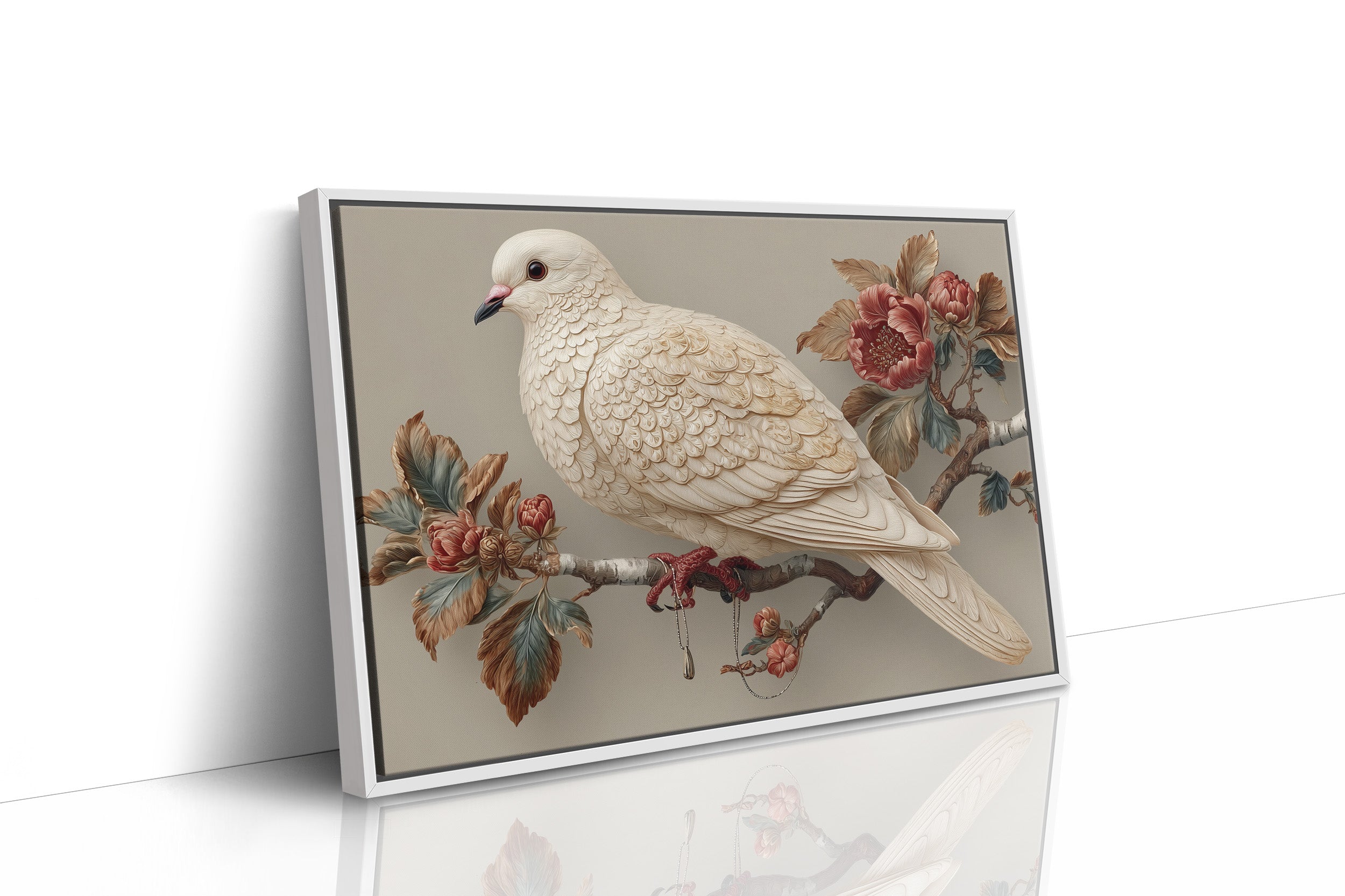 Ivory Dove Among Autumn Peonies
