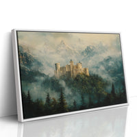 Misty Mountain Castle: Ethereal Fantasy Landscape Canvas Wall Art