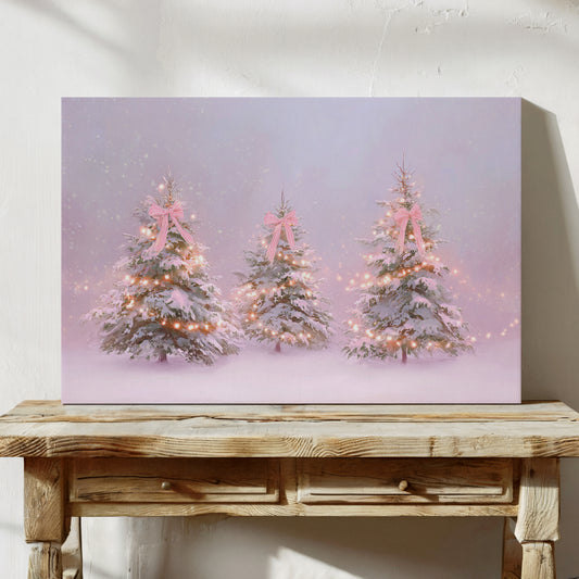 Pink Bows Dance Through Snow Light
