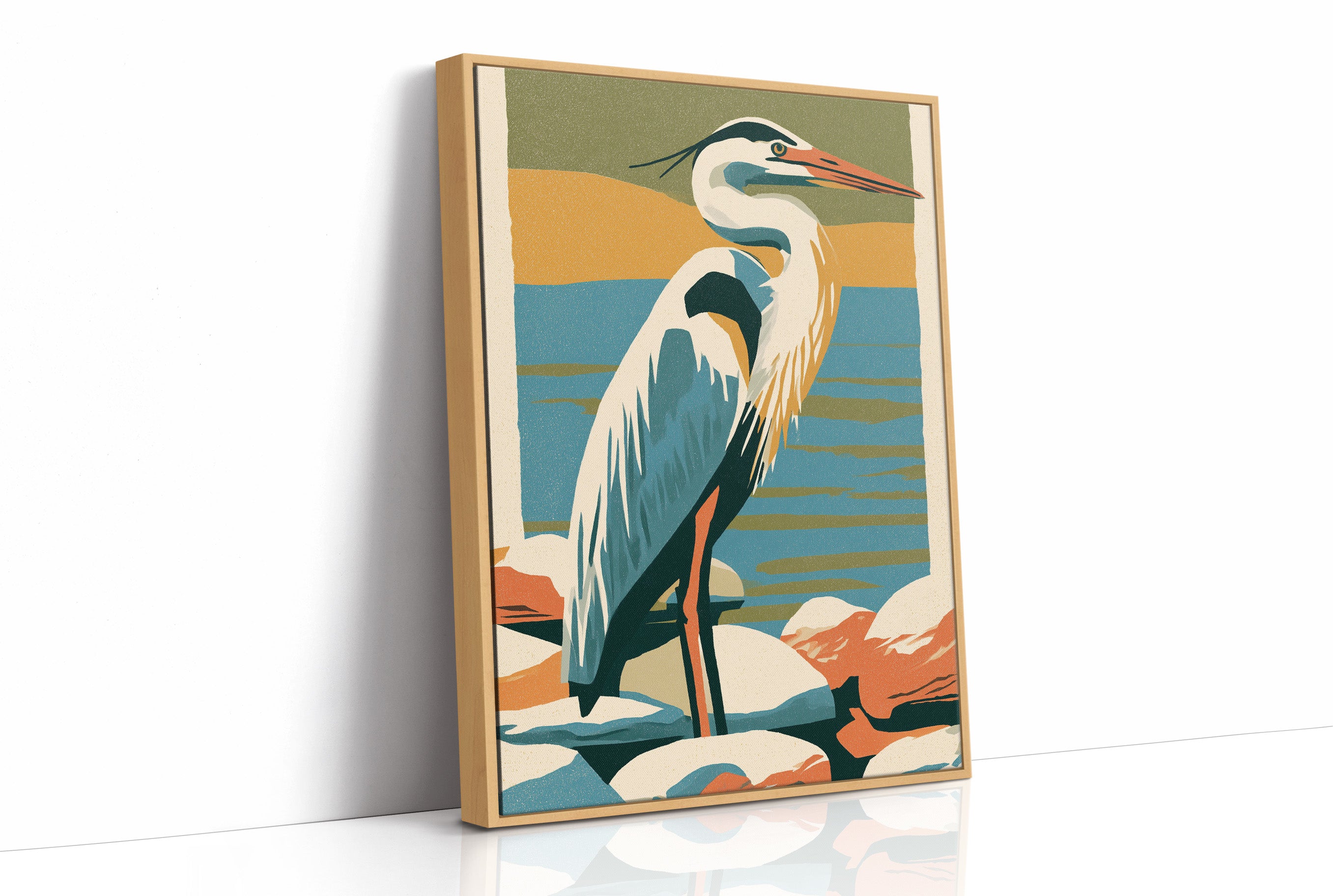 Great Blue Heron in Retro Print