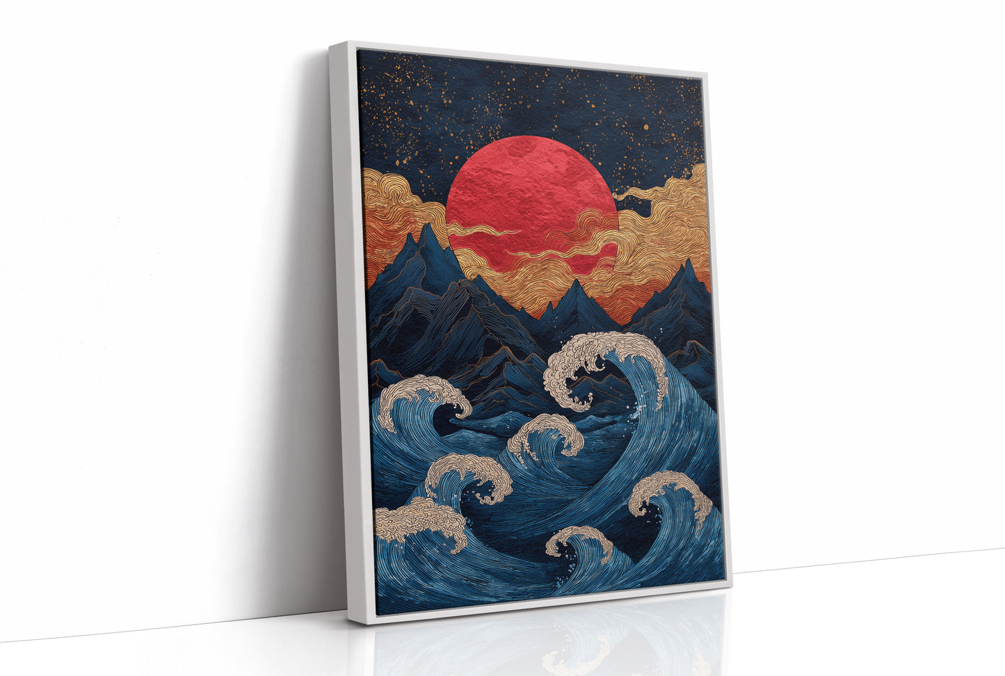 Red Moon Rises Over Stormy Peaks