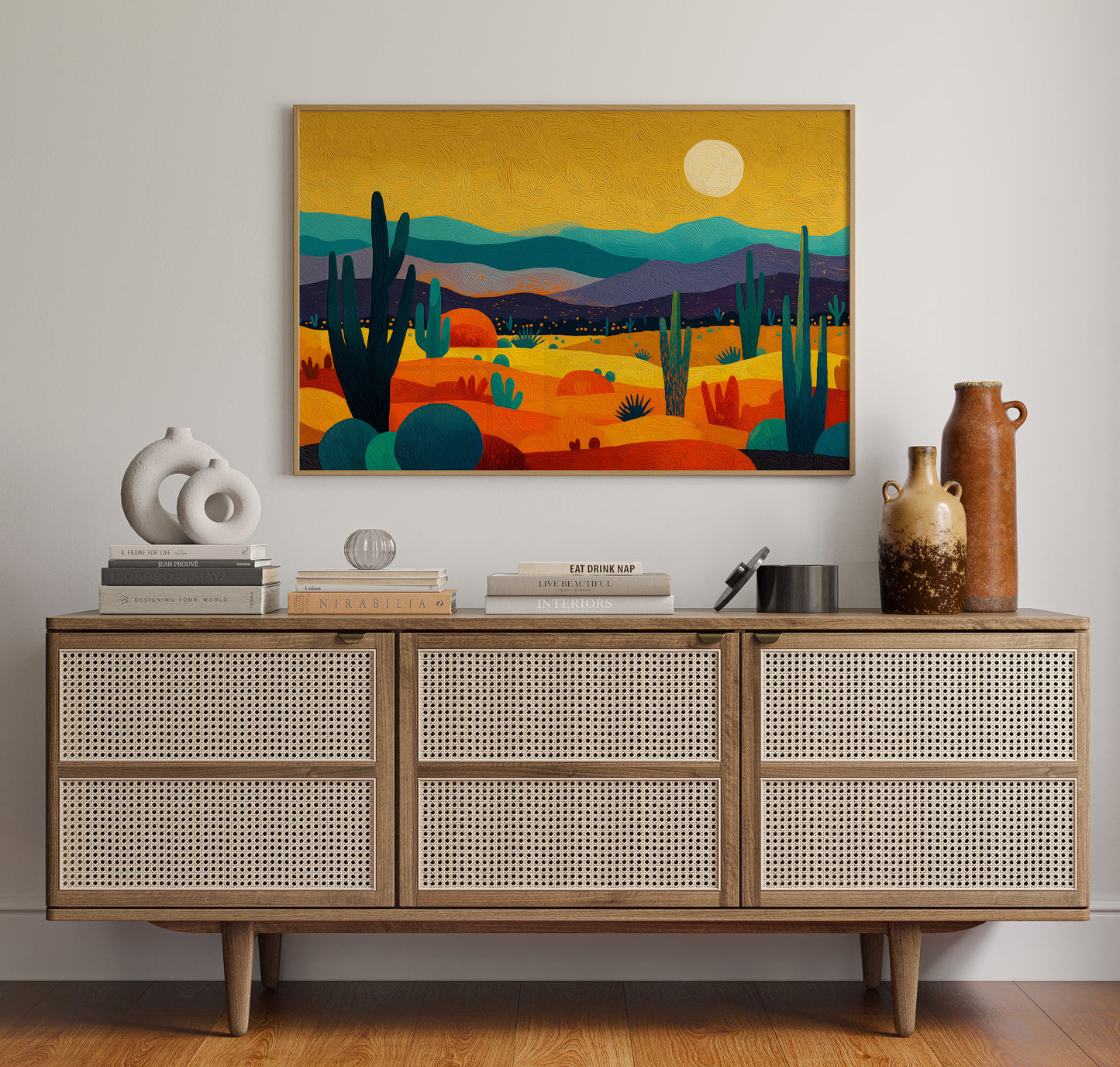 Saguaros Dance Under Golden Moons