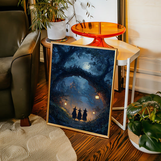 Three Figures Beneath the Moonlit Canopy