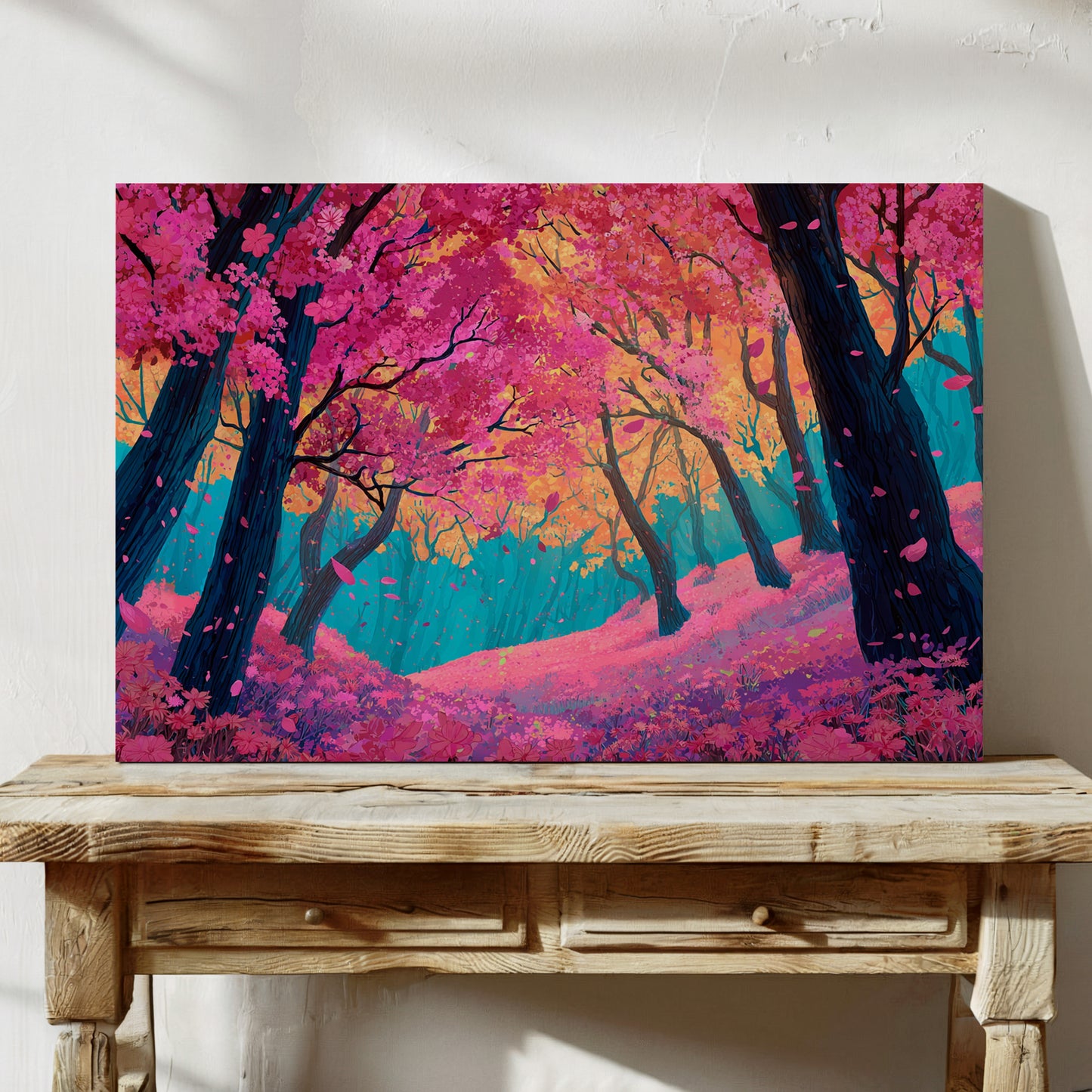 Cherry Blossoms Dance In Turquoise Light