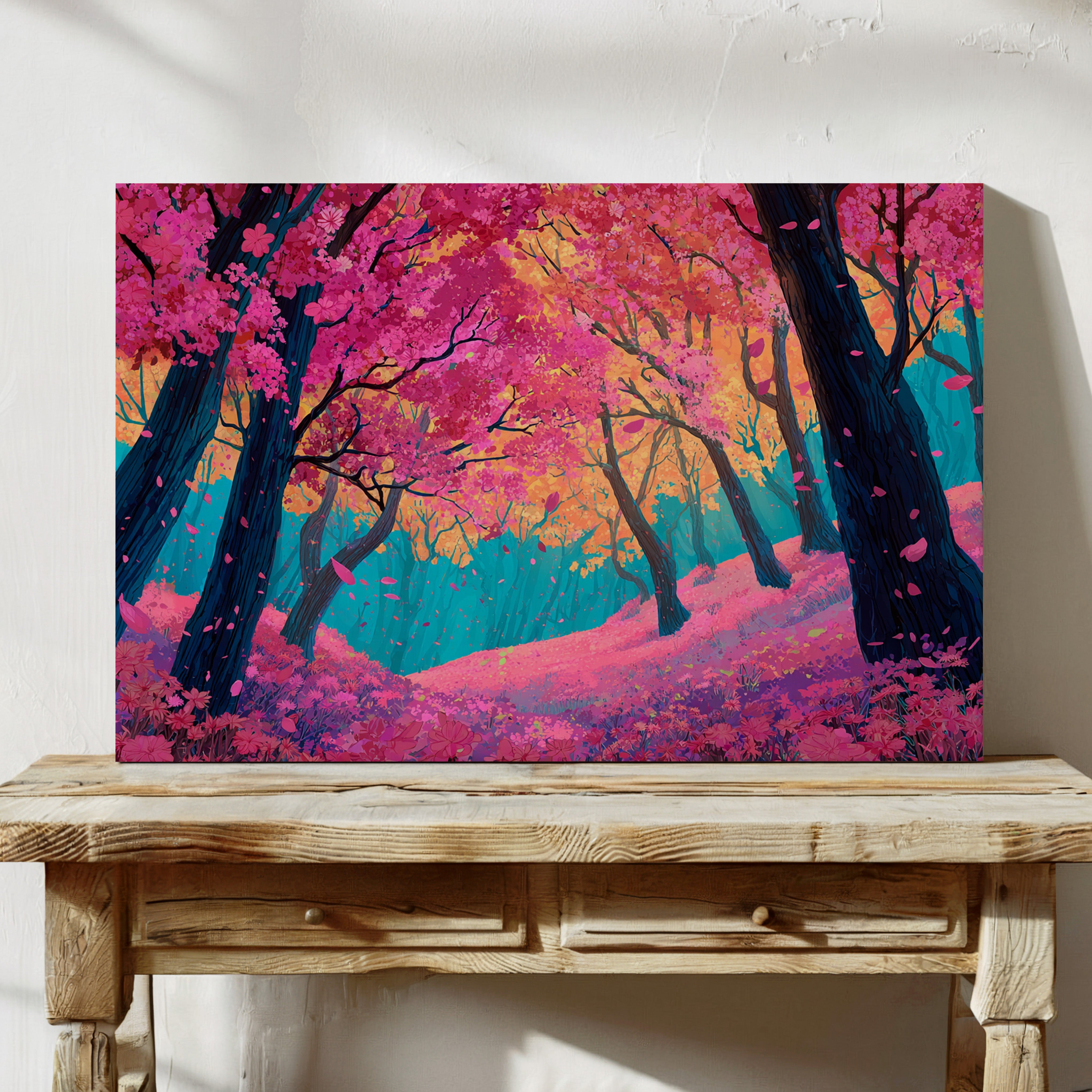 Cherry Blossoms Dance In Turquoise Light