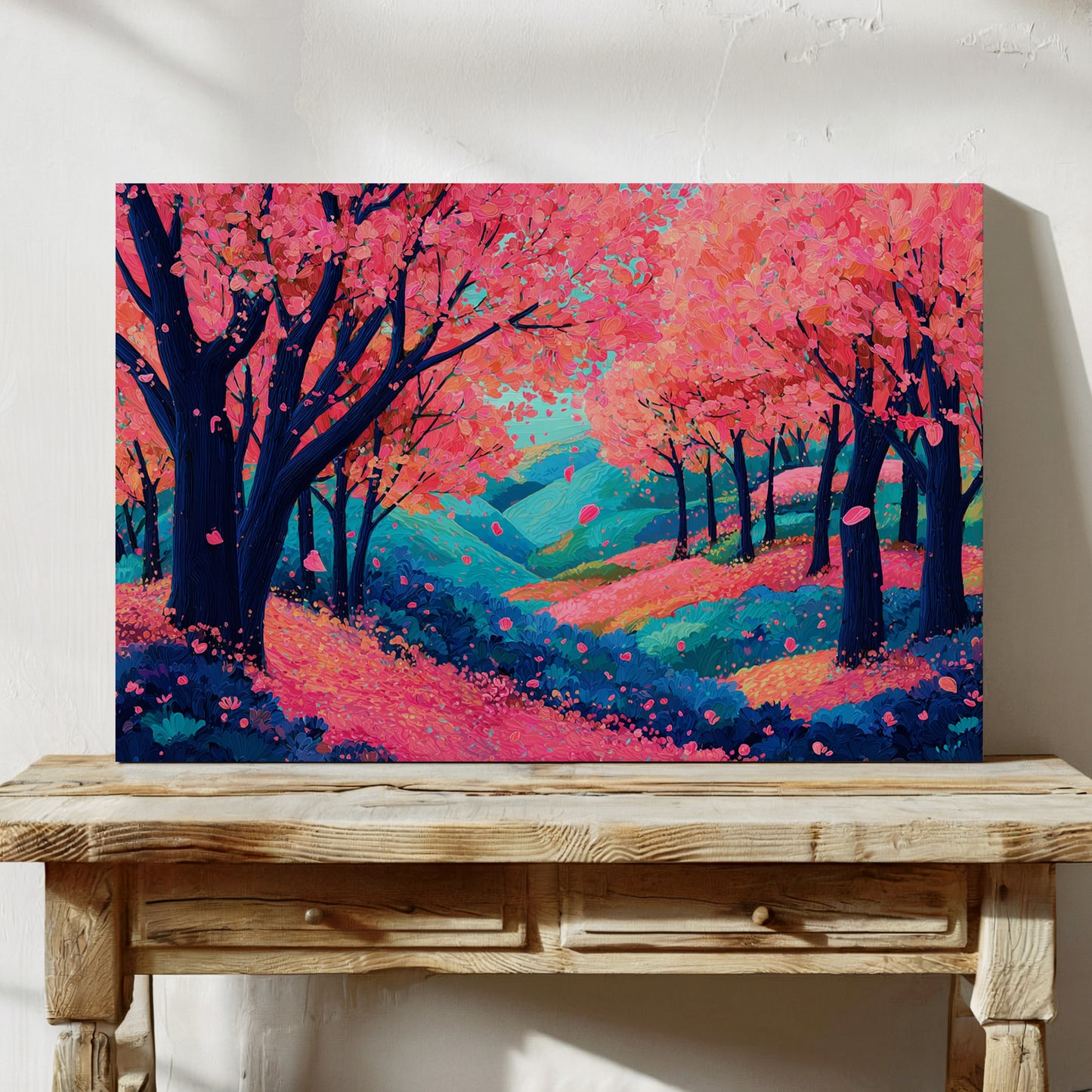 Cherry Blossoms Dance Above Turquoise Hills