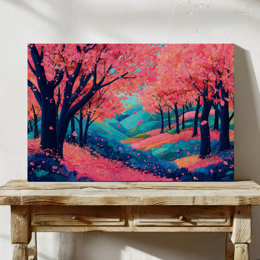 Cherry Blossoms Dance Above Turquoise Hills