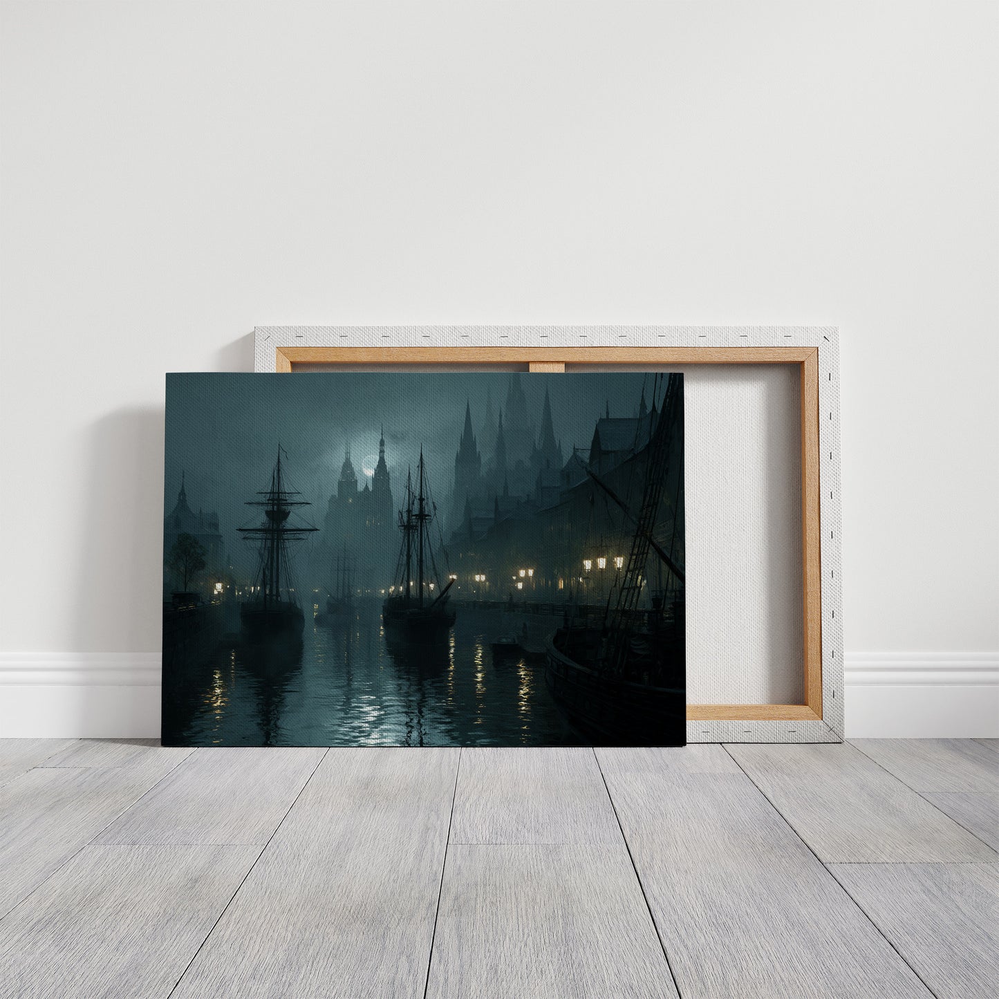 Harbor Lights Beyond Foggy Spires