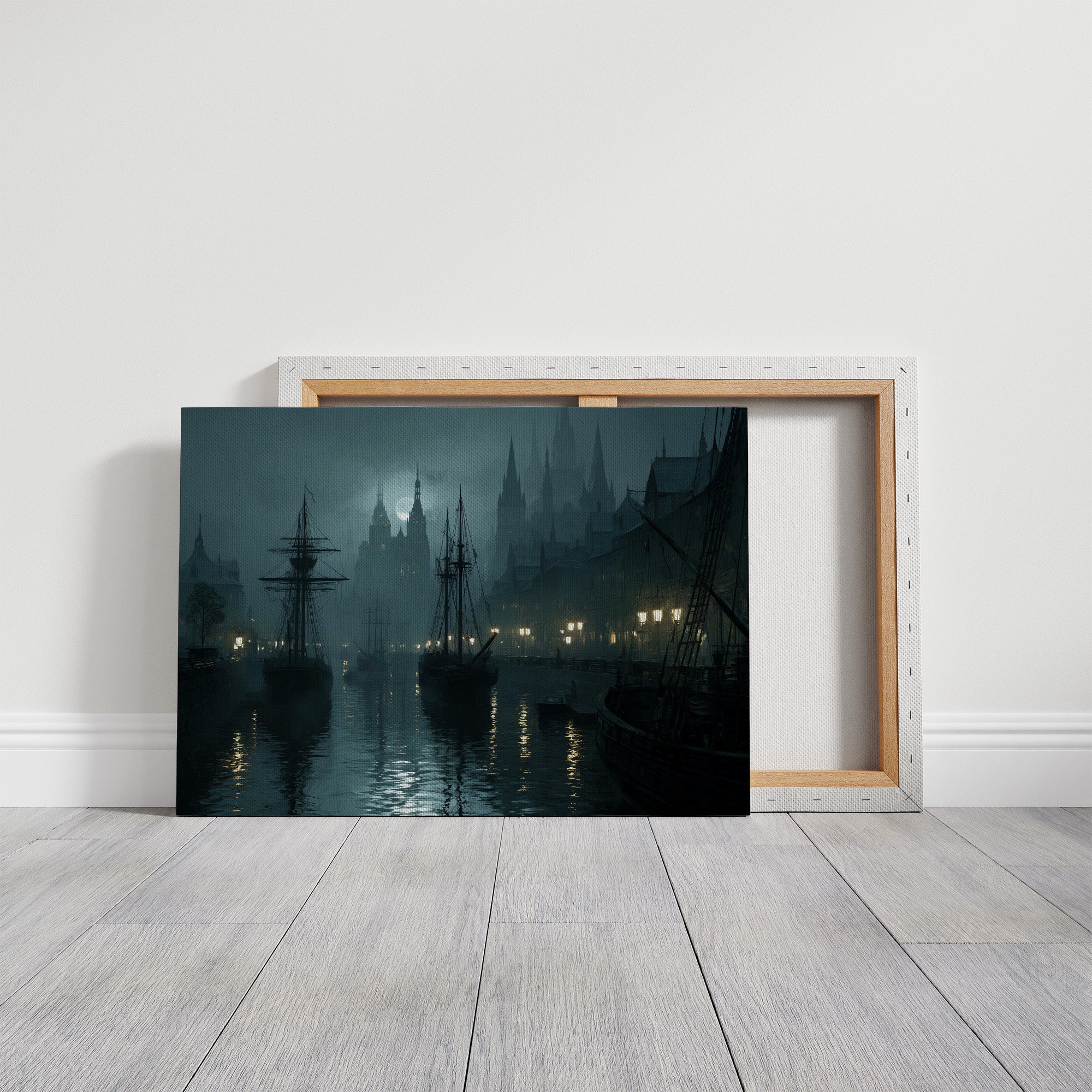 Harbor Lights Beyond Foggy Spires