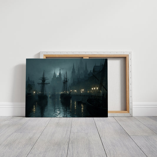 Harbor Lights Beyond Foggy Spires