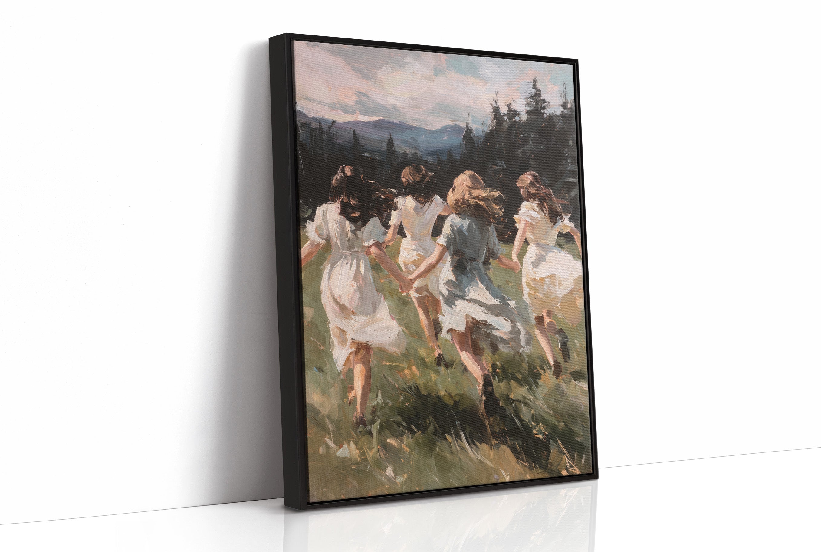 Summer Girls Rush Toward Mountains