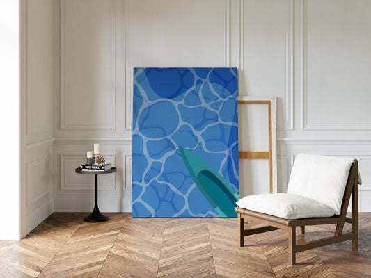 Surfboard Glides Through Crystal Waters