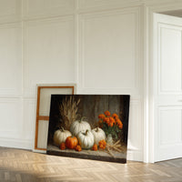 White Pumpkins Among Marigold Flames