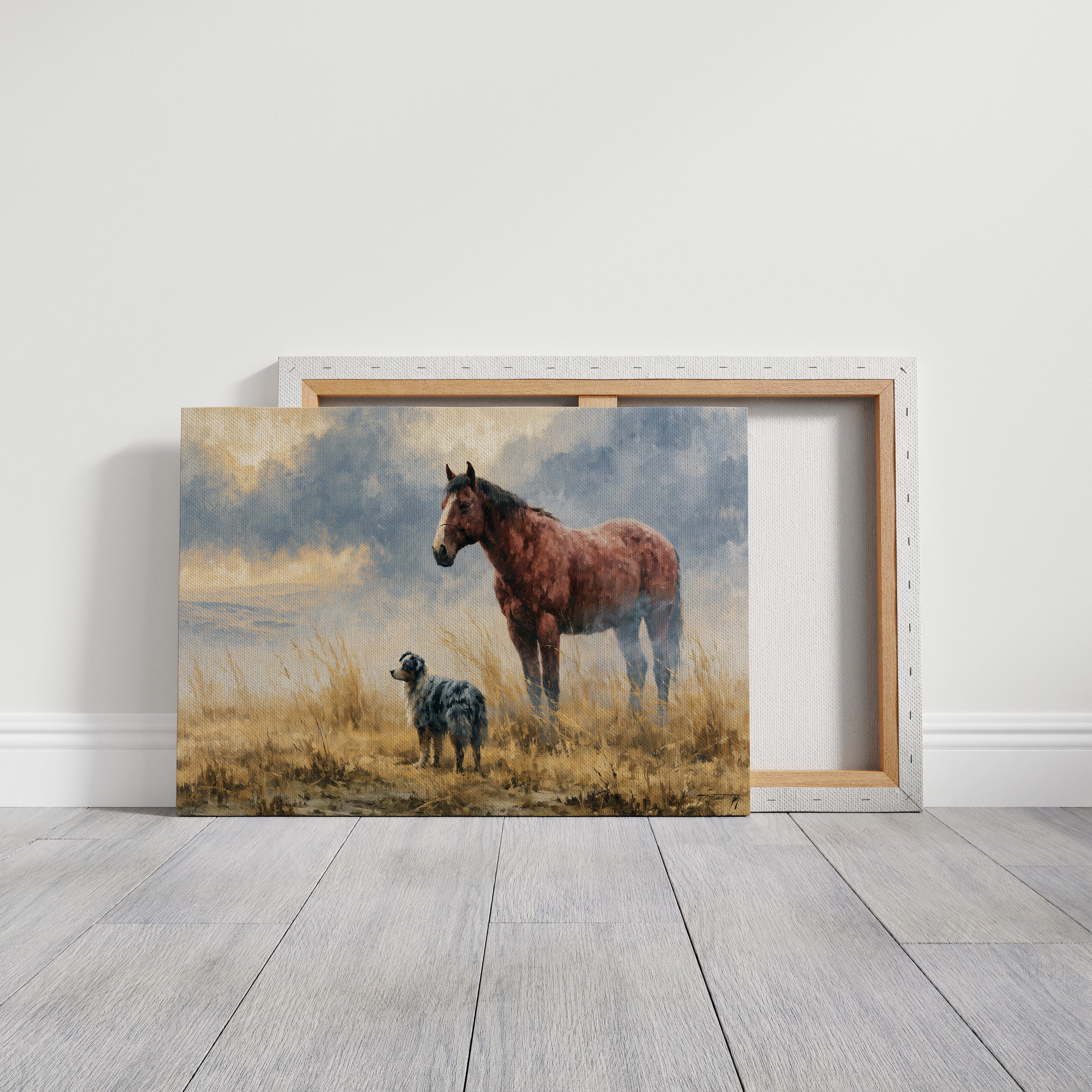 Bay Horse and Aussie Shepherd