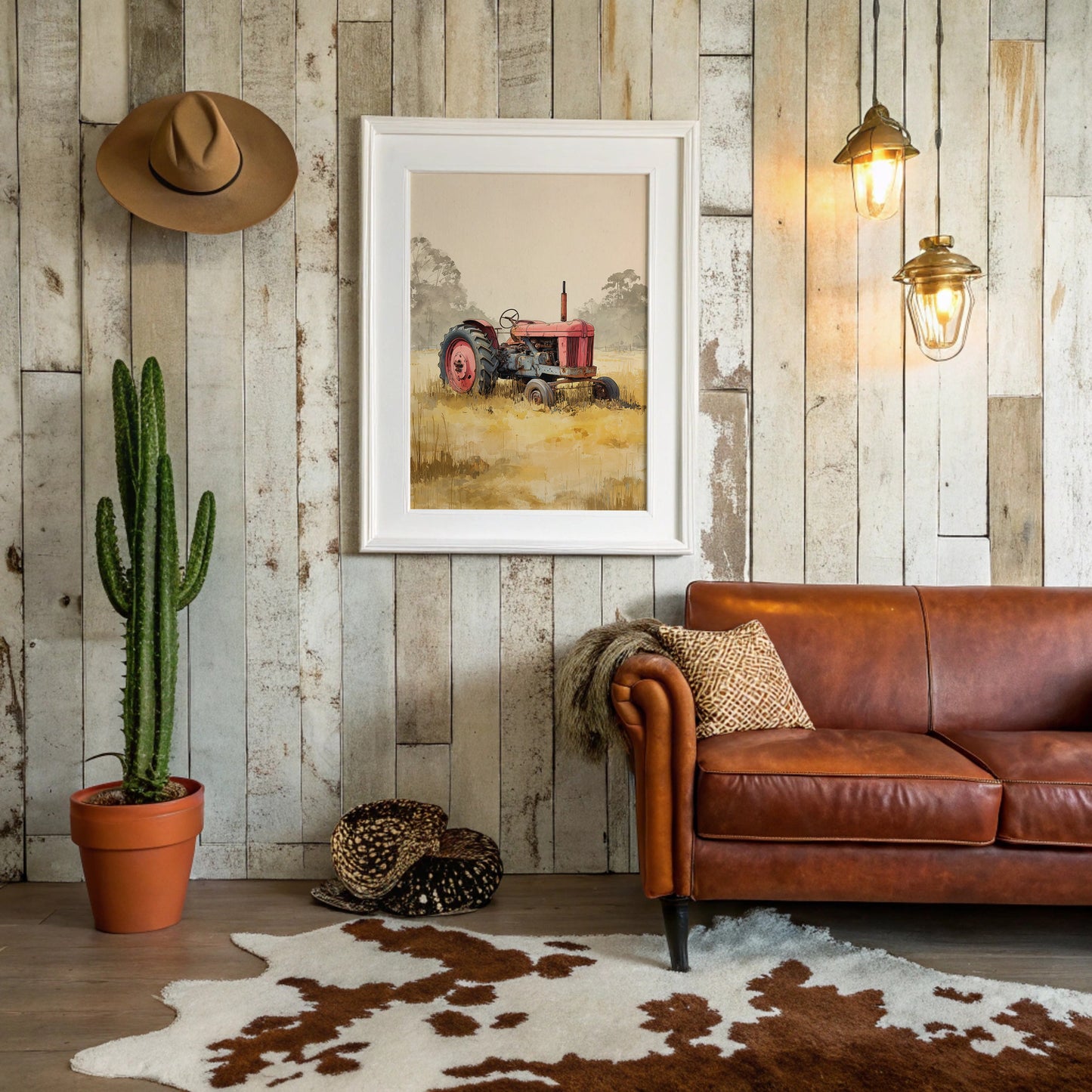Red Tractor Rests In Golden Fields