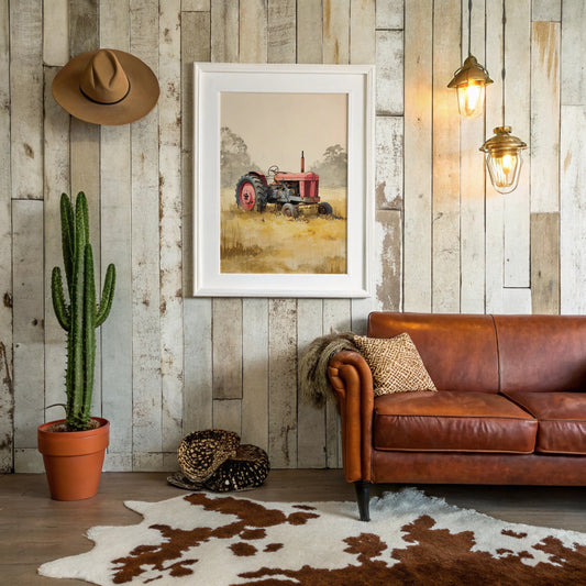 Red Tractor Rests In Golden Fields