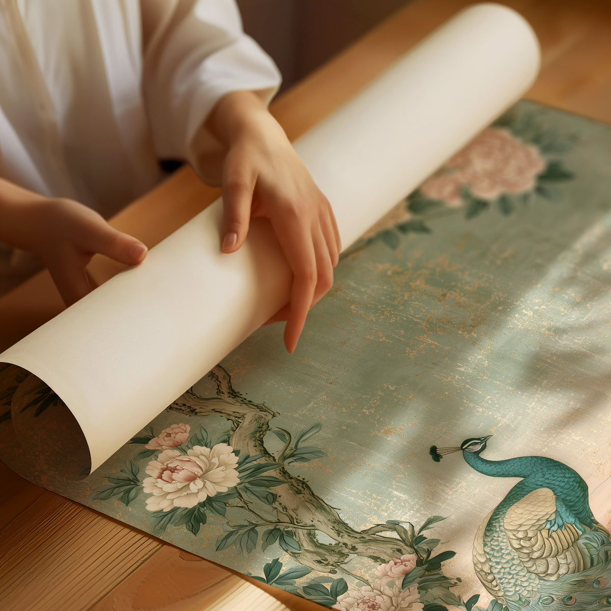 Peacock Peony Chinoiserie Mural