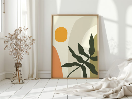 Sunlit Leaves Against Soft Curves