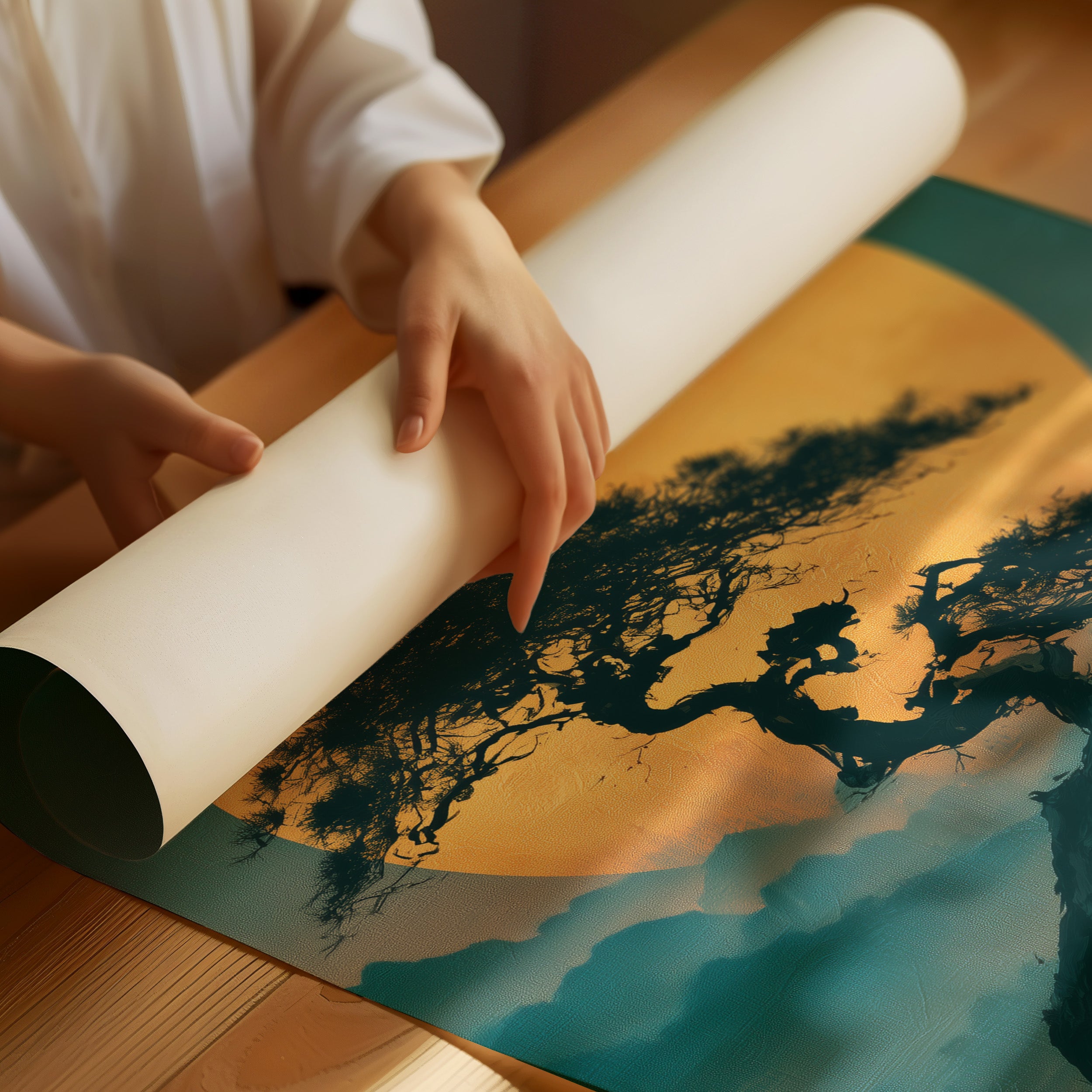 Bonsai Beneath the Golden Moon