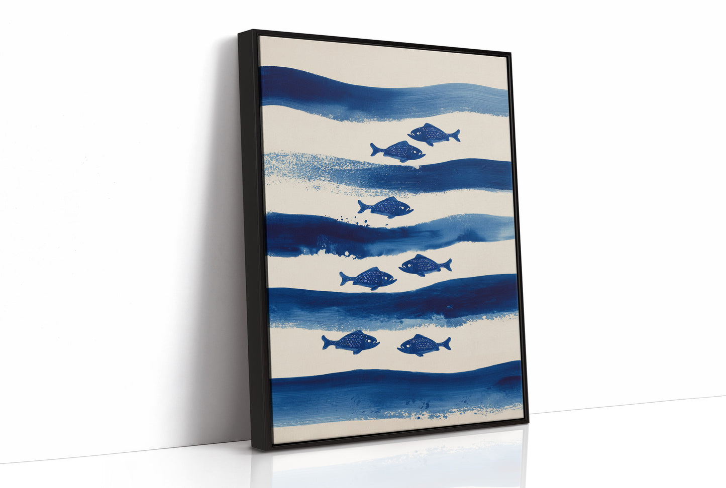 Blue Fish Swim Between Waves