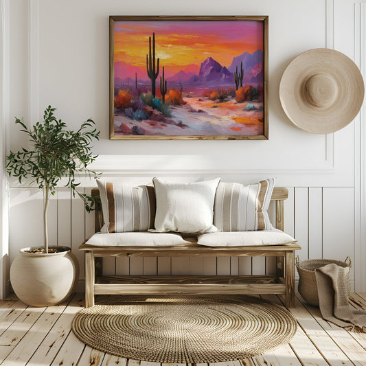 Saguaros Dance In Twilight Fire