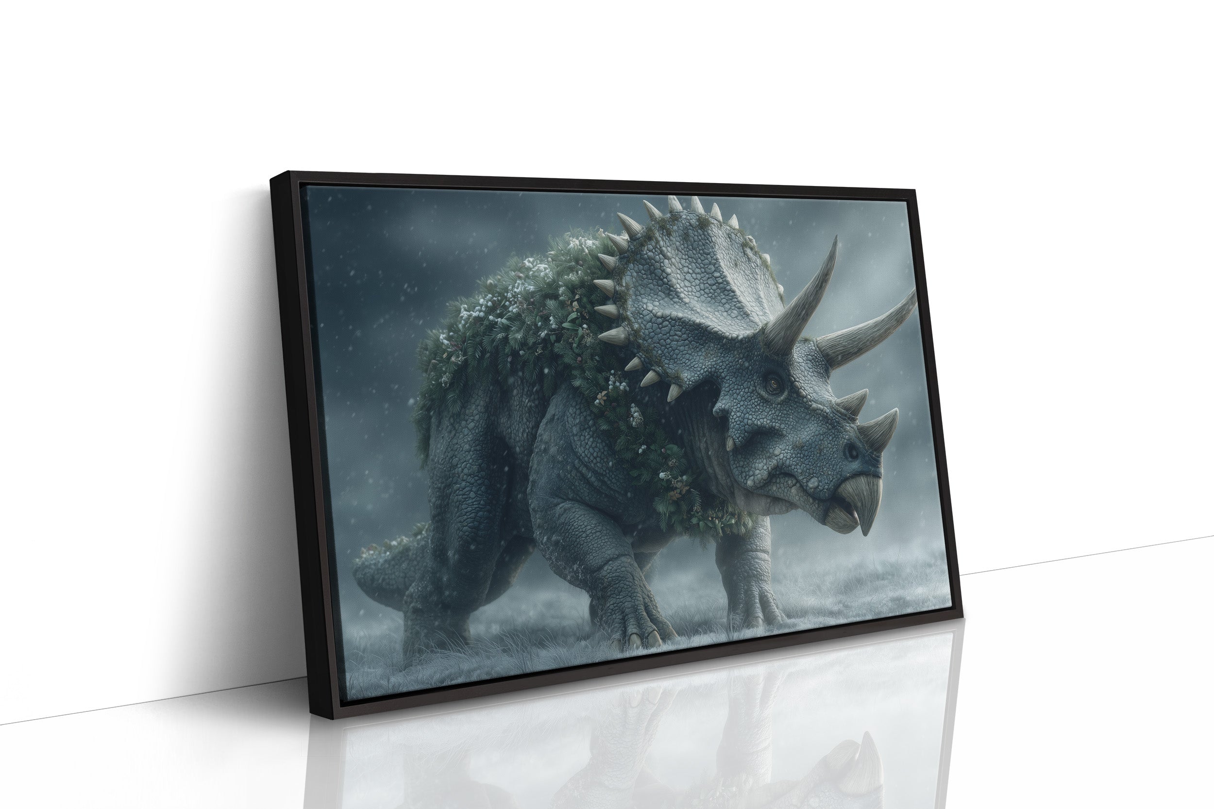 Triceratops in a Winter Wreath