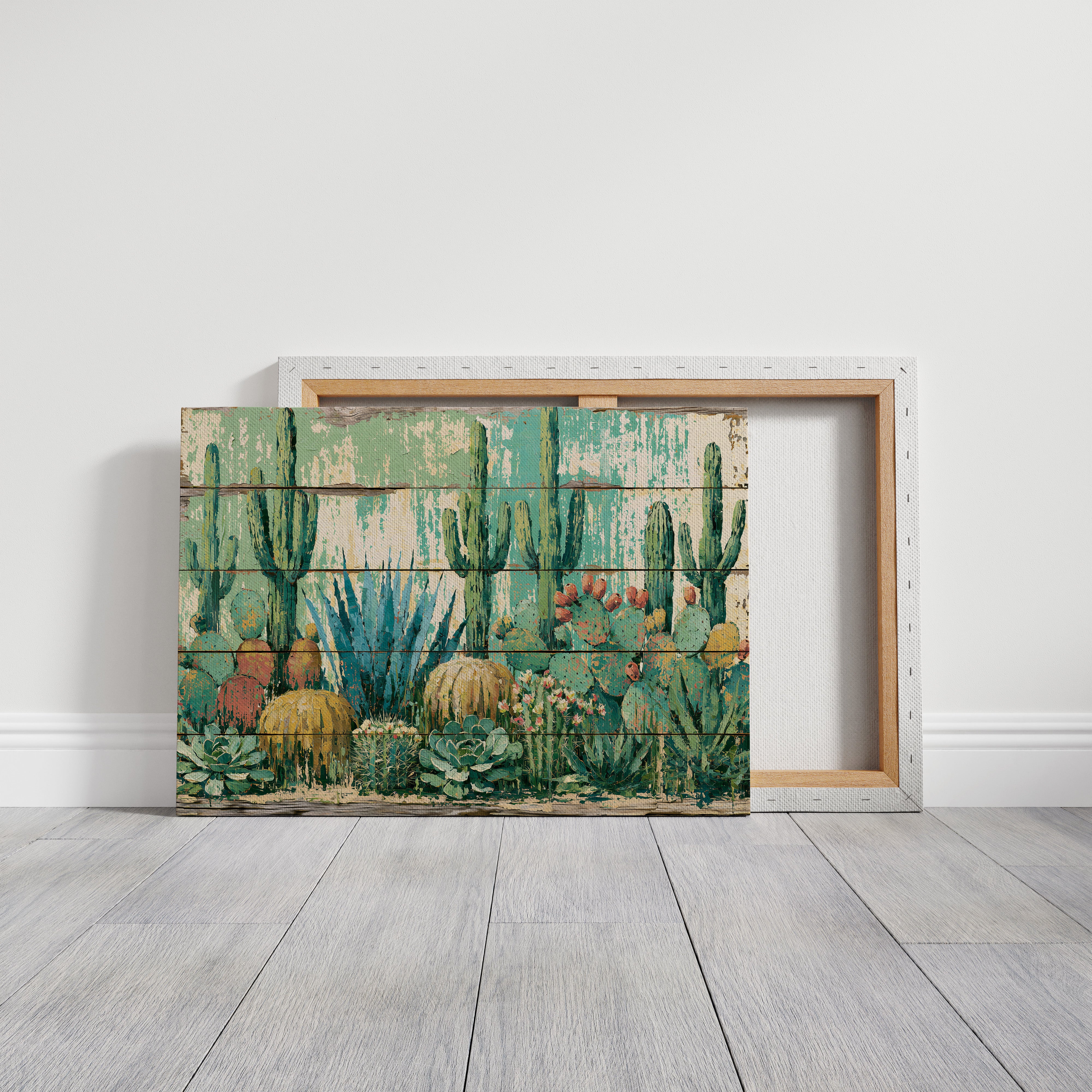 Saguaro Grove on Old Fence Boards