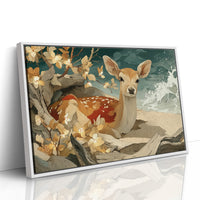 Fawn Resting by Driftwood Shore