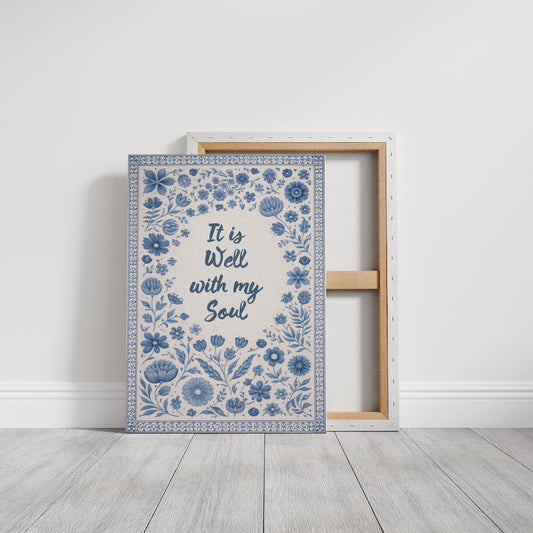 Indigo Blooms Frame Sacred Words