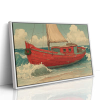 Weathered Red Boat with Wreath